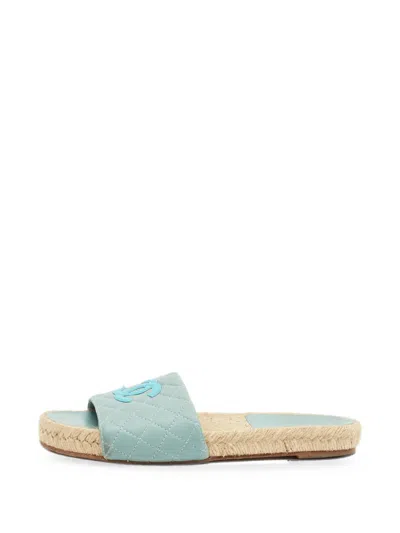 Pre-owned Chanel Cc Quilted Slide Espadrilles In Blue