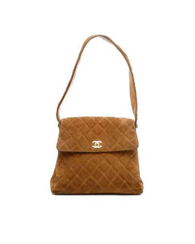 Pre-owned Chanel Cc Quilted Suede Shoulder Bag In Brown