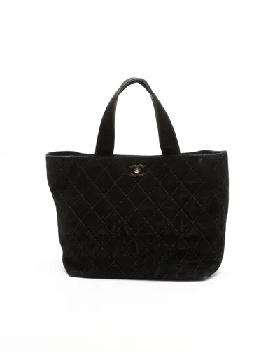 Pre-owned Chanel Cc Quilted Suede Tote Bag In Black