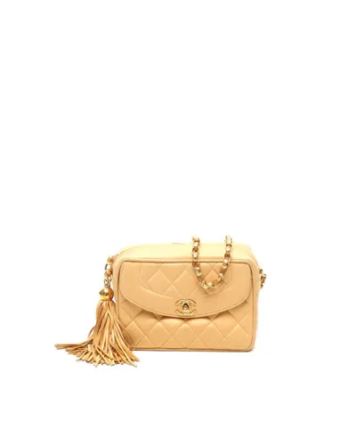 Pre-owned Chanel Cc Quilted Tassel Camera Bag In Sand