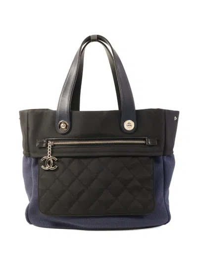 Pre-owned Chanel Cc Quilted Tote Bag In Blue