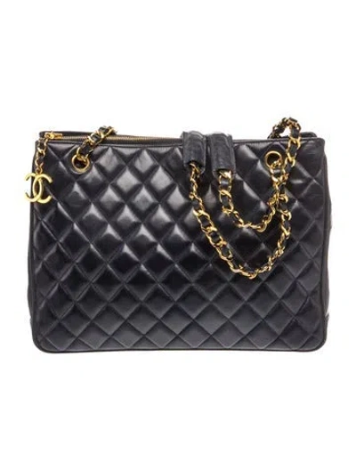 Pre-owned Chanel Cc Quilted Zip Tote In Blue