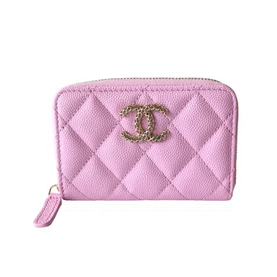 Pre-owned Chanel Cc Quilted Zipped Coin Purse Wallet Pink