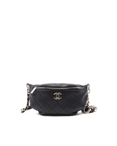 Pre-owned Chanel Cc Resin Elegant Chain Belt Bag In Black