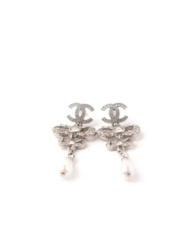 Pre-owned Chanel Cc Rhinestone And Faux Pearl Drop Earrings