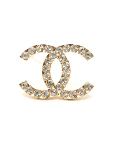 Chanel Cc Rhinestone Brooch In Gold