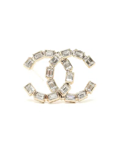 Chanel Cc Rhinestone Brooch In Gold