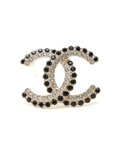 Chanel Cc Rhinestone Brooch In Gold