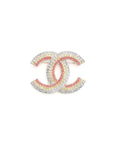 Pre-owned Chanel Cc Rhinestone Brooch In Multi