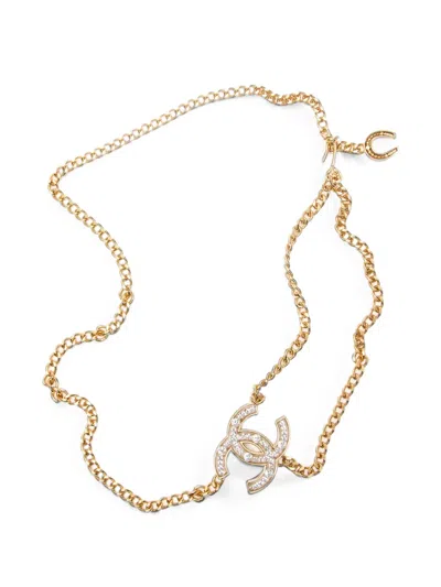 Pre-owned Chanel Cc Rhinestone Chain Belt In Gold