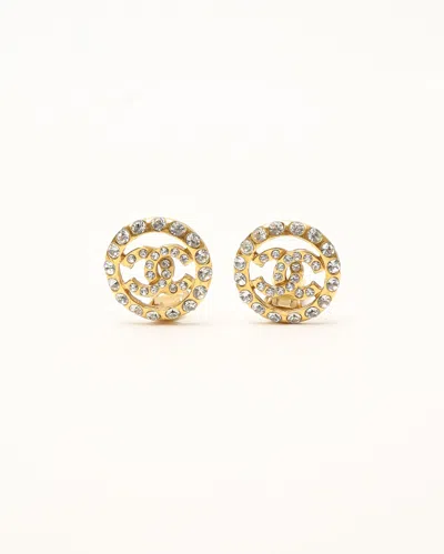 Pre-owned Chanel Cc Rhinestone Clip-on Earrings