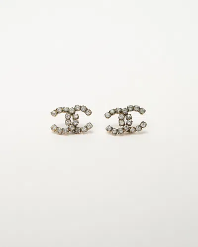 Pre-owned Chanel Cc Rhinestone Earrings In Silver