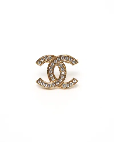Pre-owned Chanel Cc Rhinestone Gold-tone Brooch