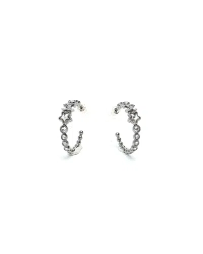 Pre-owned Chanel Cc Rhinestone Hoop Earrings In Gray
