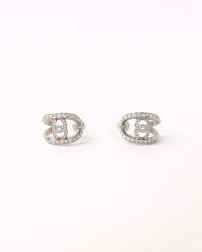 Pre-owned Chanel Cc Rhinestone Mini Hoop Earrings