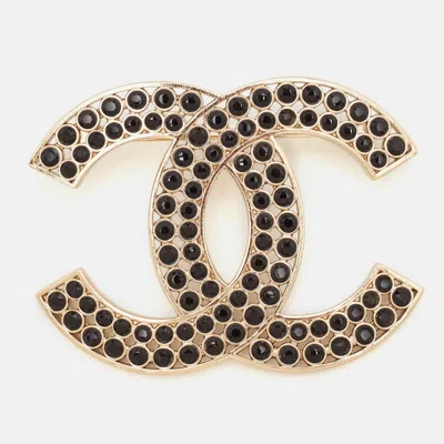 Pre-owned Chanel Cc Rhinstone Gold Tone Pin Brooch