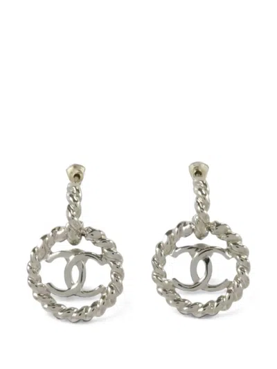 Pre-owned Chanel Cc Rope-detail Earrings In Silver