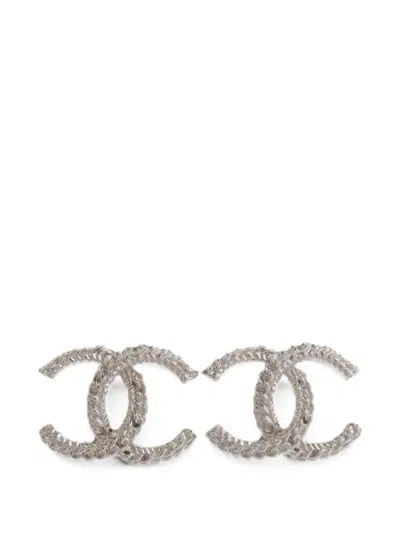 Pre-owned Chanel Cc Rope-effect Earrings In Silver