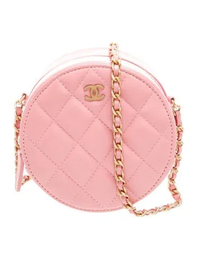 Pre-owned Chanel Cc Round Clutch W/ Chain In Pink
