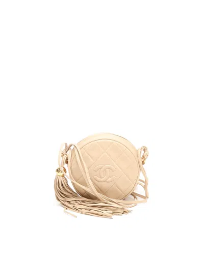 Pre-owned Chanel Cc Round Fringe Shoulder Bag In Sand