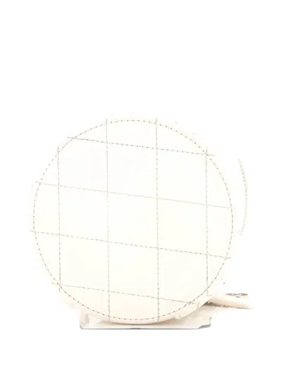Pre-owned Chanel Cc Round Vanity Case With Chain Quilted Lambskin Mini Clutch Bag In White