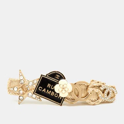 Pre-owned Chanel Cc Rue Cambon Crystal Enamel Gold Tone Hairclip