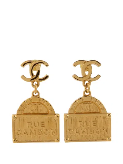 Pre-owned Chanel Cc Rue Cambon Drop Earrings In Gold