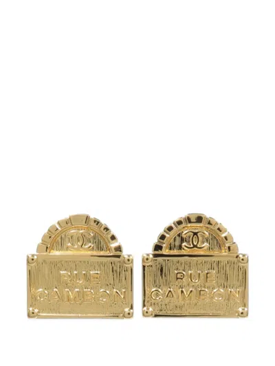 Pre-owned Chanel Cc Rue Cambon Earrings In Gold