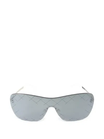 Pre-owned Chanel Cc Runway Shield-frame Sunglasses In Silver