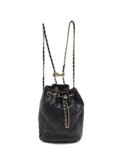 Pre-owned Chanel Cc Script Quilted Backpack In Black