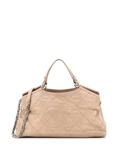 Pre-owned Chanel Cc Sea Hit Tote Quilted Iridescent Calfskin Small Shoulder Bag In Neutral