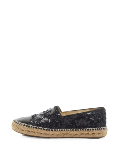 Pre-owned Chanel Cc Sequin-embellished Espadrilles In Black
