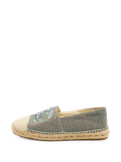 Pre-owned Chanel Cc Sequin-embellished Espadrilles In Blue