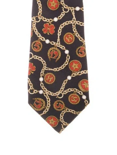 Pre-owned Chanel Cc Silk Patterned Tie In Black