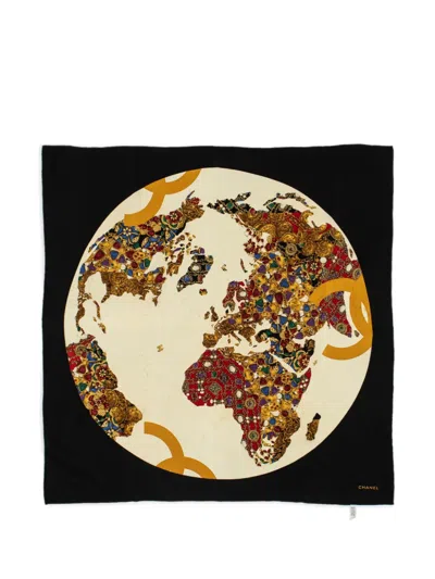 Pre-owned Chanel Cc Silk Scarf In Black