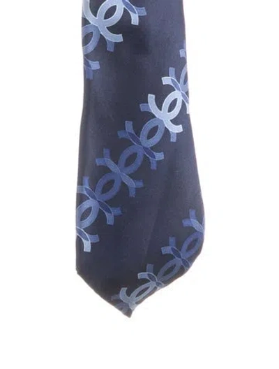 Pre-owned Chanel Cc Silk Tie In Blue
