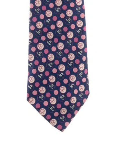 Pre-owned Chanel Cc Silk Tie In Blue