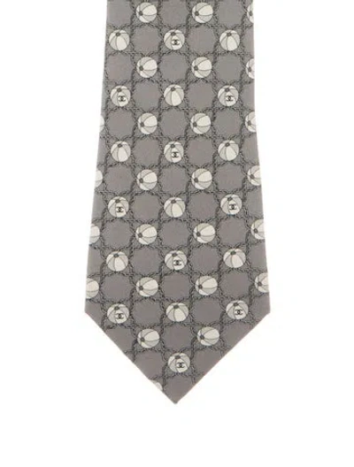 Pre-owned Chanel Cc Silk Tie In Gray