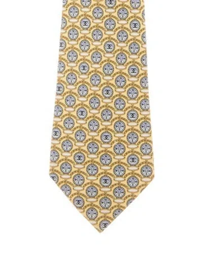 Pre-owned Chanel Cc Silk Tie In Yellow