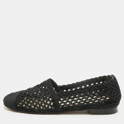 Pre-owned Chanel Cc Size 35 Black Canvas And Mesh Cap Toe Ballet Flats