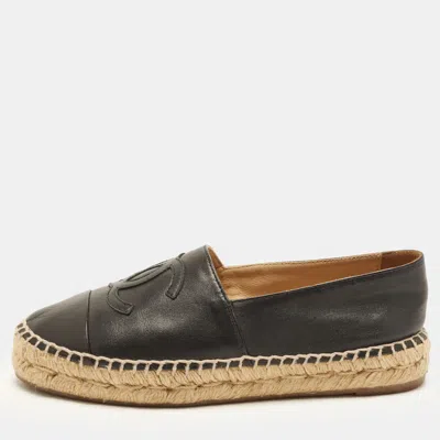 Pre-owned Chanel Cc Size 36 Black Leather Espadrille Flats