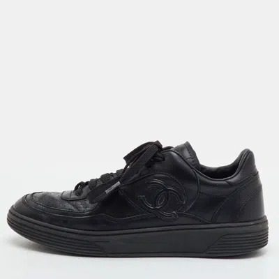 Pre-owned Chanel Cc Size 36 Black Leather Low Top Sneakers