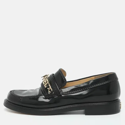 Pre-owned Chanel Cc Size 36 Black Patent Leather Slip On Loafers
