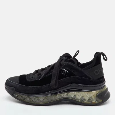 Pre-owned Chanel Cc Size 36 Black Suede And Velvet Low Top Sneakers