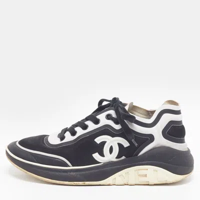 Pre-owned Chanel Cc Size 36 Black/white Mesh And Suede Low Top Sneakers