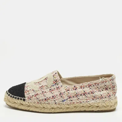 Pre-owned Chanel Cc Size 36 Multicolor Fabric And Tweed Cap Toe Espadrille Flats