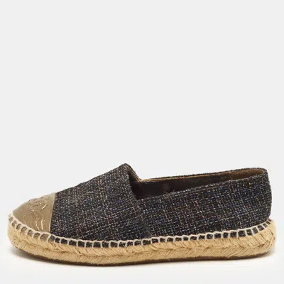 Pre-owned Chanel Cc Size 36 Multicolor Leather And Tweed Espadrille Flats