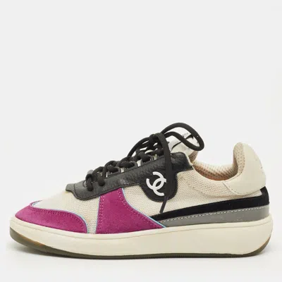 Pre-owned Chanel Cc Size 36 Multicolor Leather Mesh And Suede Low Top Sneakers