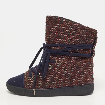 Pre-owned Chanel Cc Size 36 Multicolor Tweed Lace Wrap High Top Sneakers
