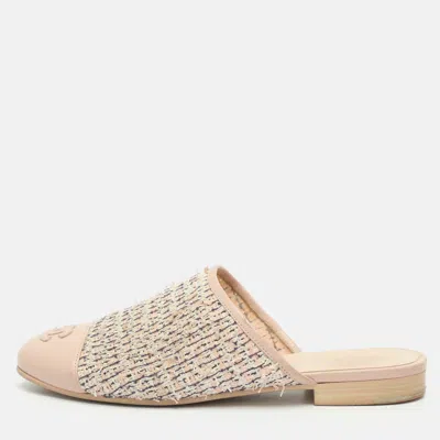 Pre-owned Chanel Cc Size 36 Pink Leather And Tweed Mules